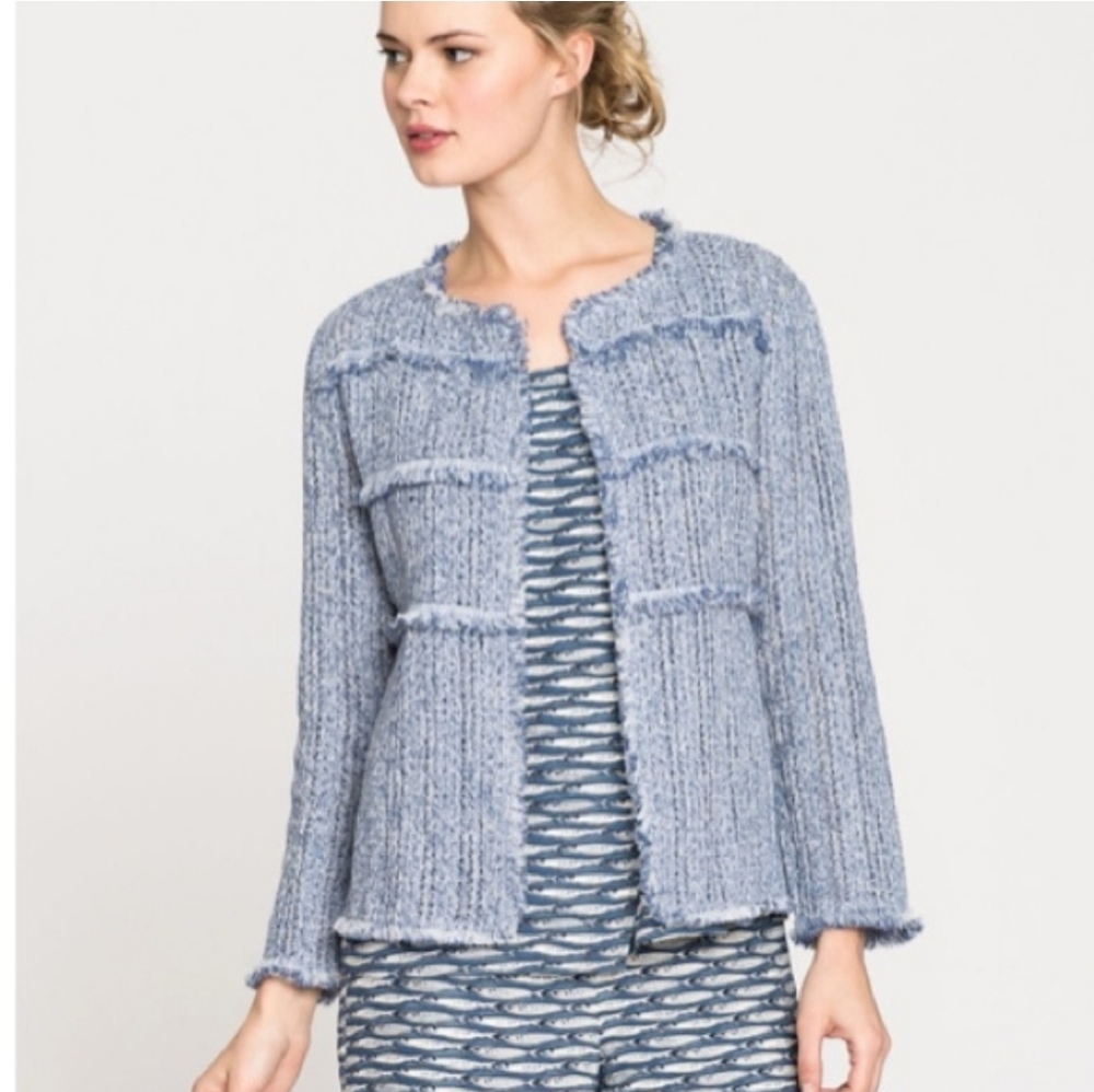 NIC+ZOE Textured Cotton Fringe Jacket L